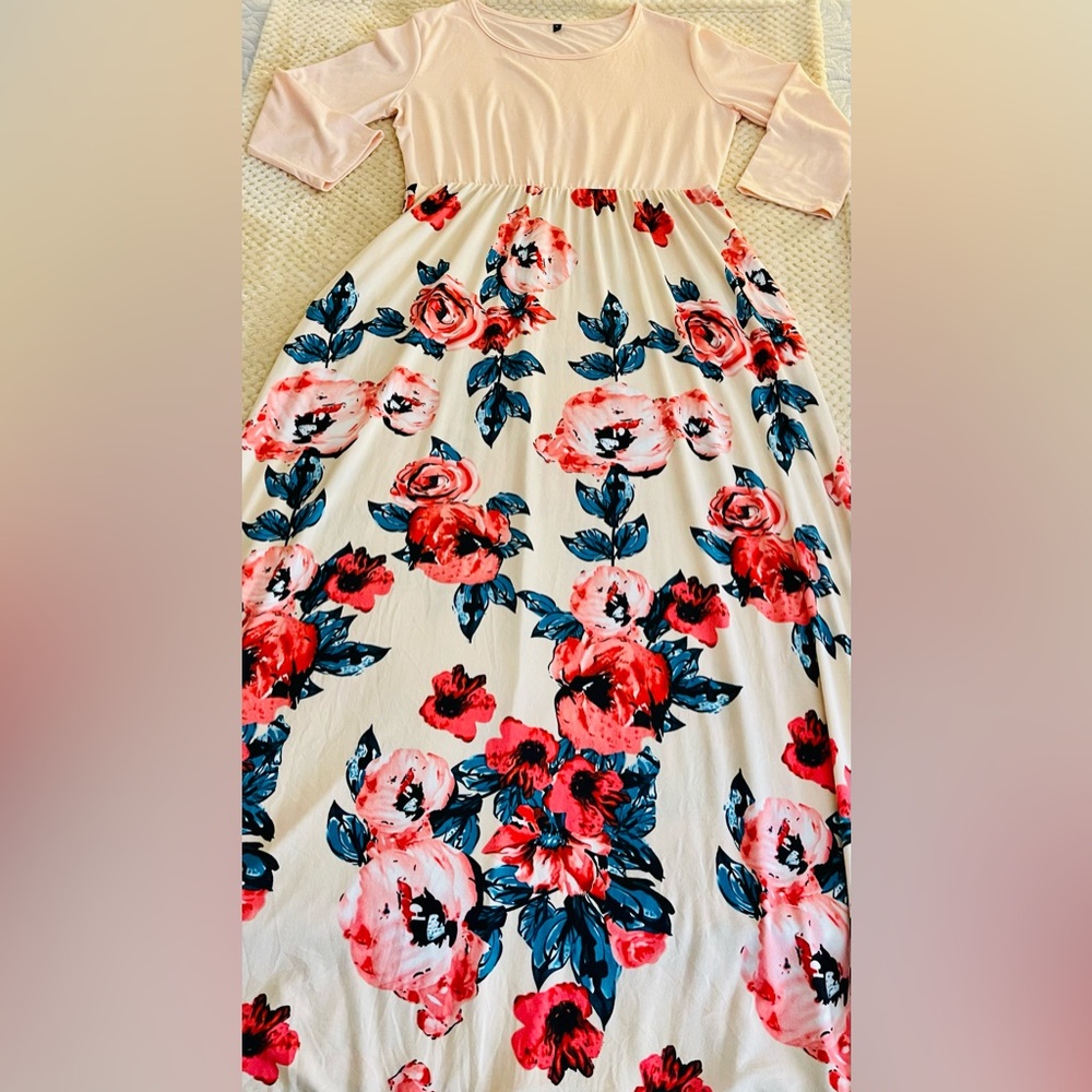 Women’s “Dunea” Floral Pullover Fit Flare Maxi Dress